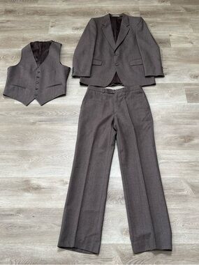 Vintage 1970s Yves Saint Laurent YSL 3 Piece Suit 38R 32x32 Made In France Brown